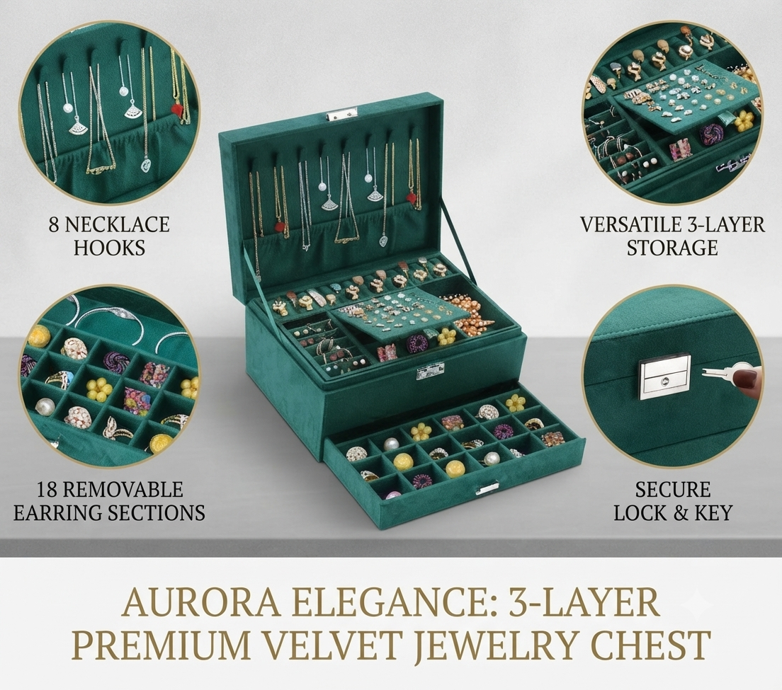 Premium Velvet Large Jewellery Organizer Box