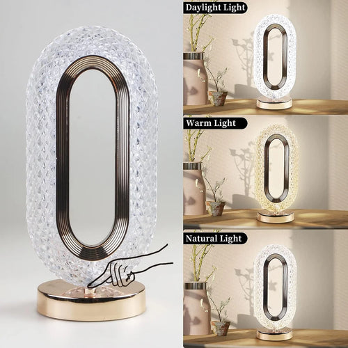 6878 Touch Control Crystal Table Desk Lamp 3-way Dimmable Light USB Rechargeble Crystal Diamond Table Lamp Exquisite Night Stand Light Lamp Beside Lamp For Bedroom Living Room Decorative Desk Lamp