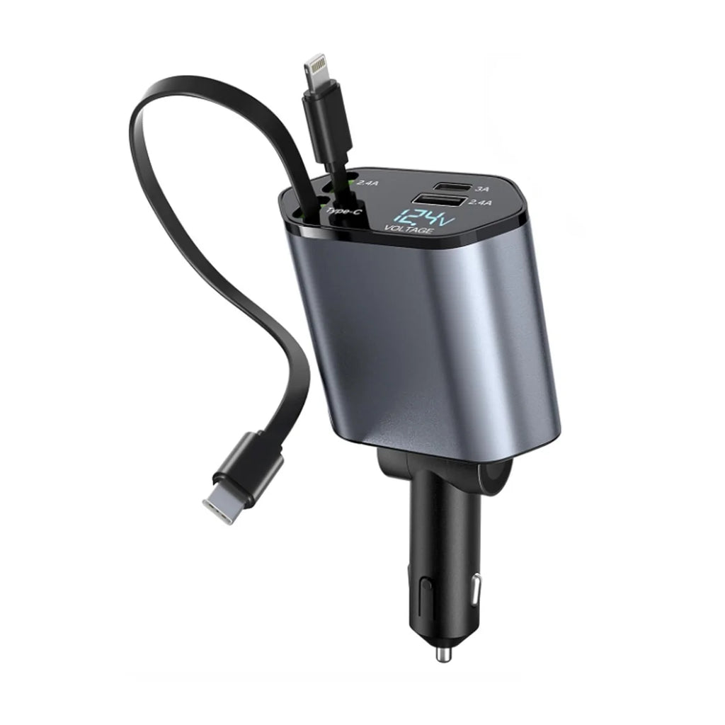 4 in 1 Super Fast Car Charger With Dual Built-in Cables Dual USB Ports