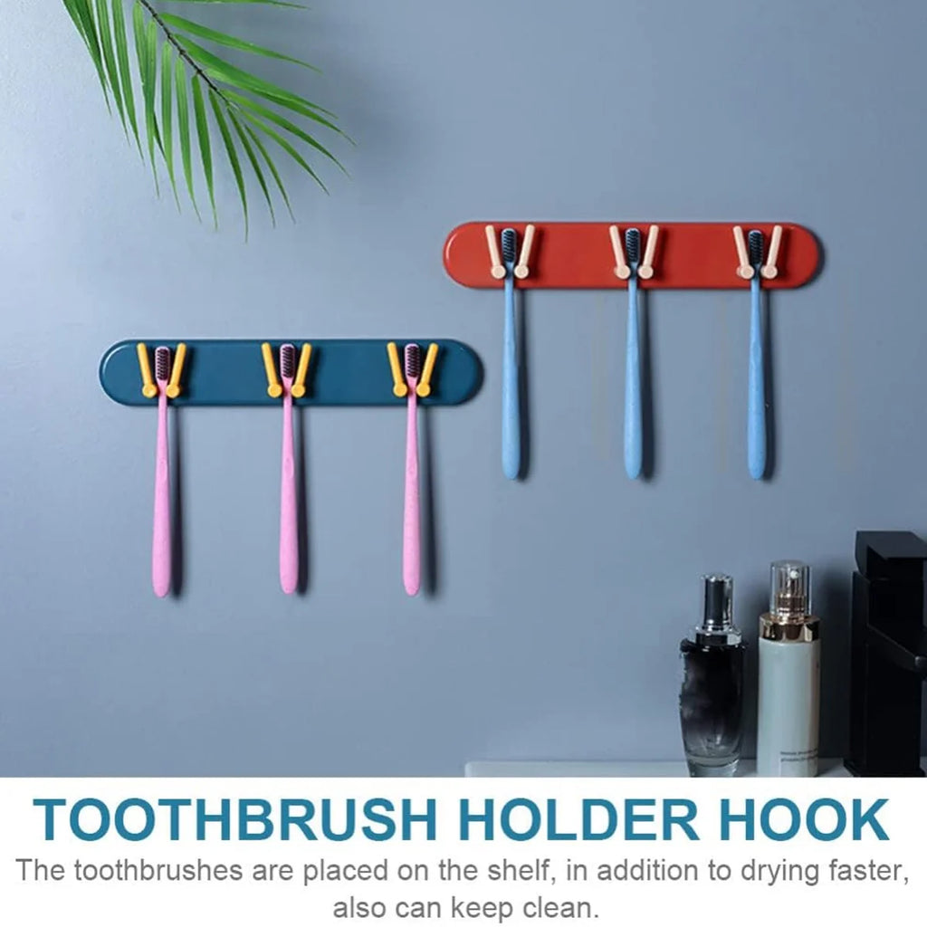 4702 Toothbrush Holder Plastic Bathroom Accessories Organizer Wall Mounted Hanging Mount Shelf Hooks (1pc)
