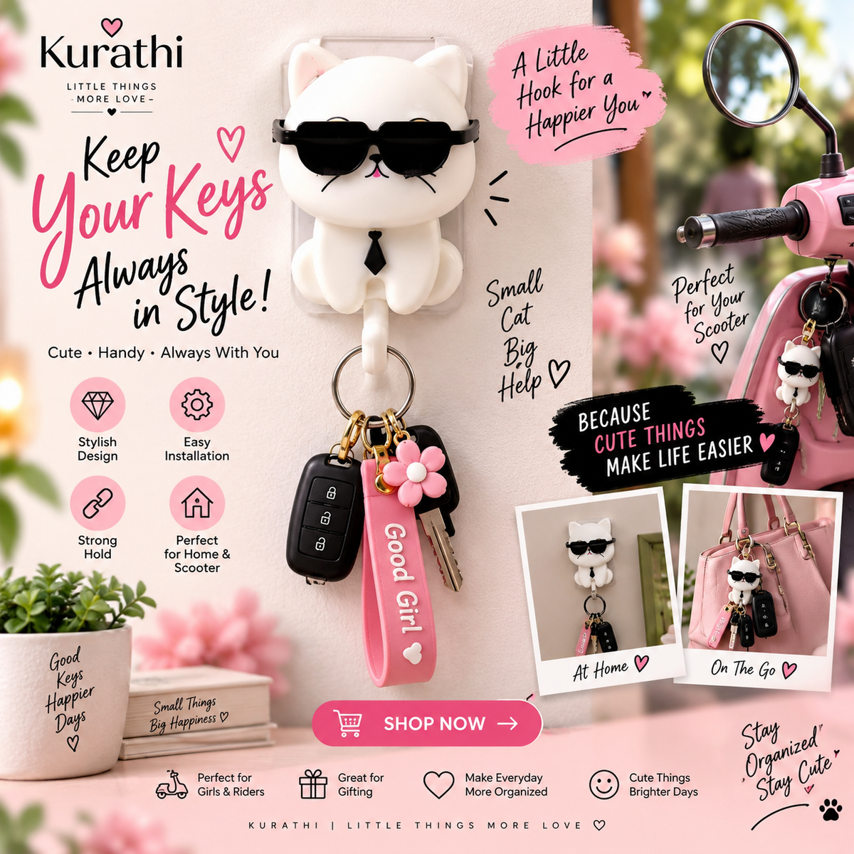 Purrfect Key Buddy - Cute Cat Wall-Mounted Key Holder