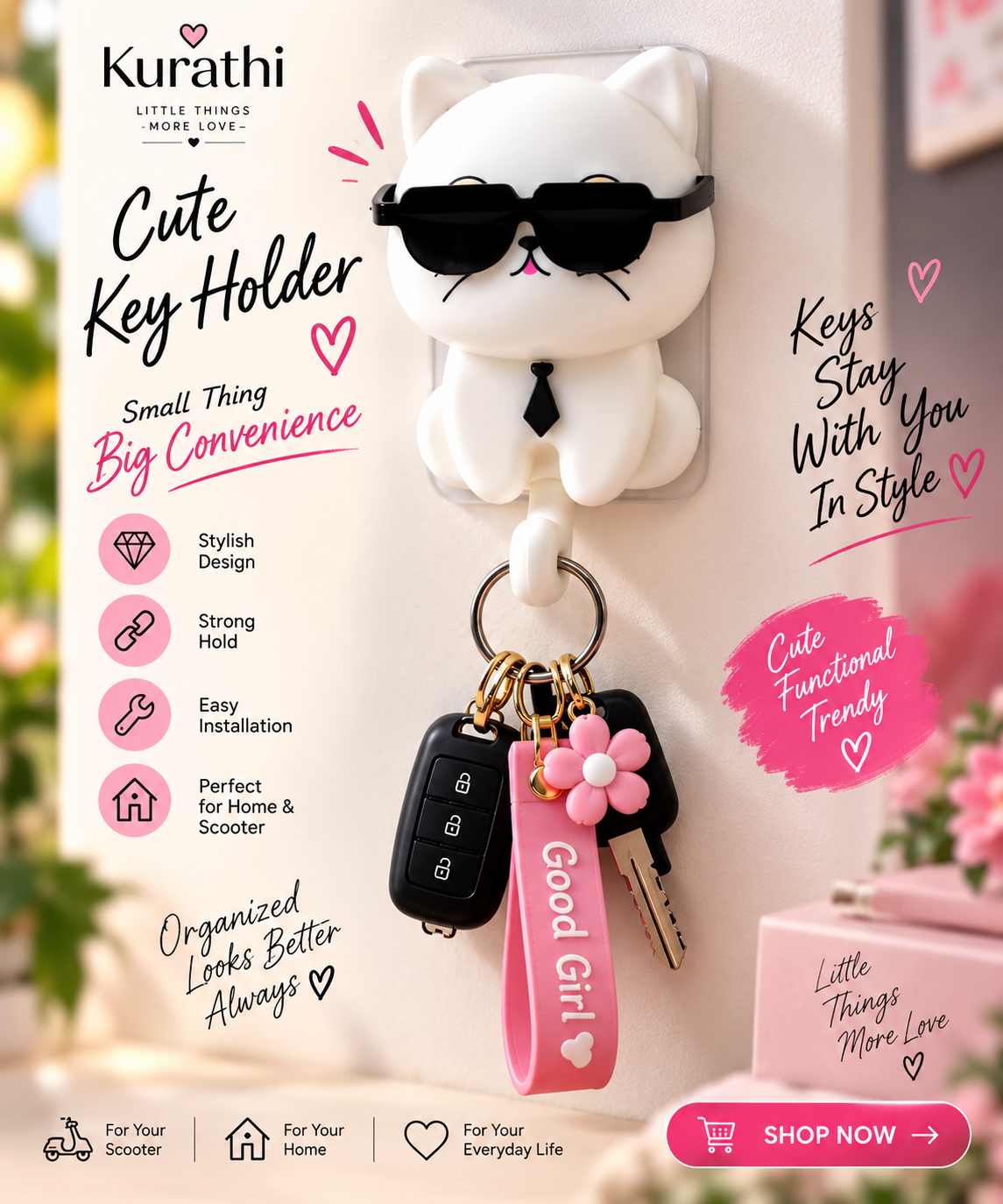 Purrfect Key Buddy - Cute Cat Wall-Mounted Key Holder